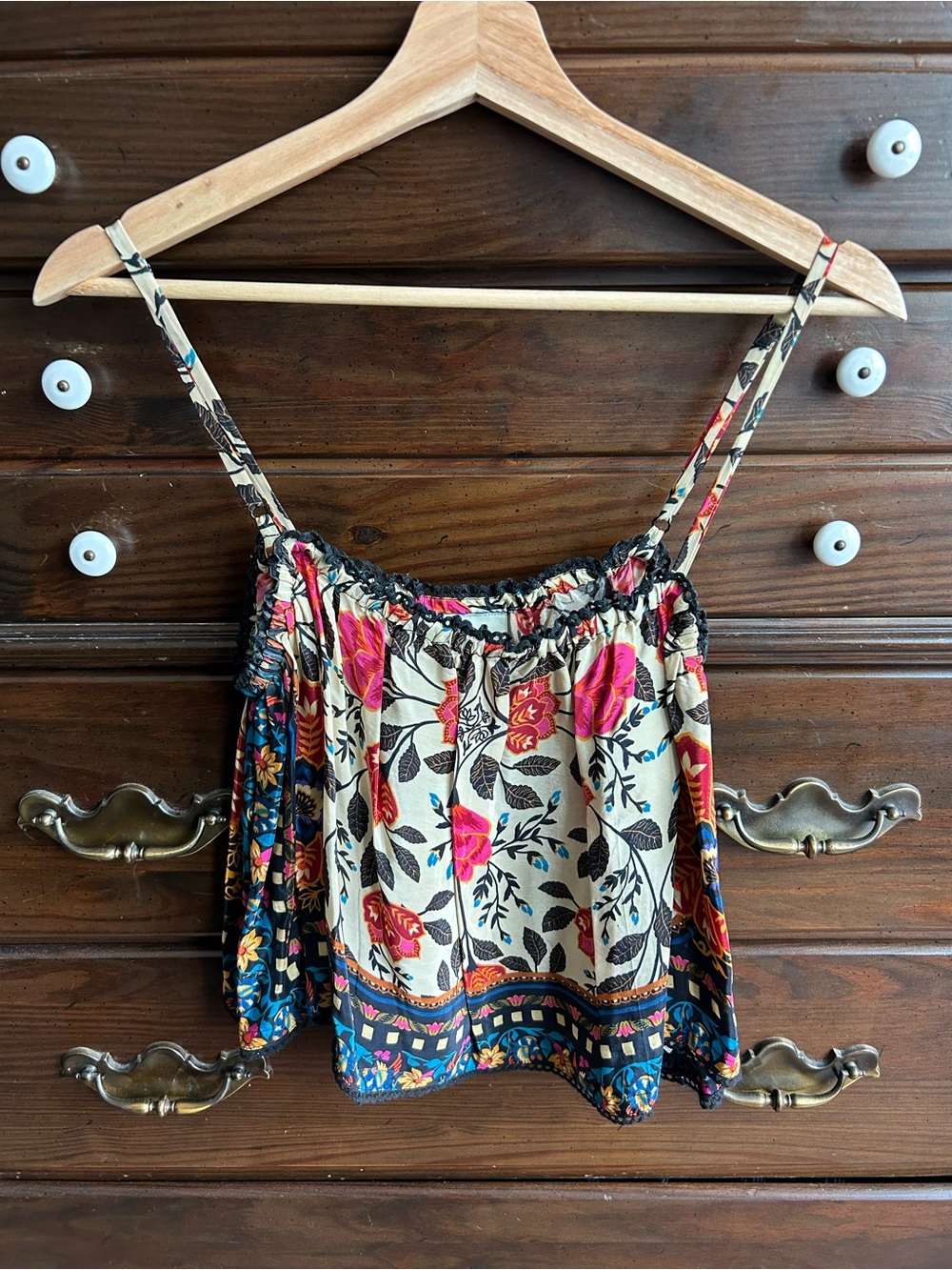 Farm Rio Floral Silk Cropped Tank Top